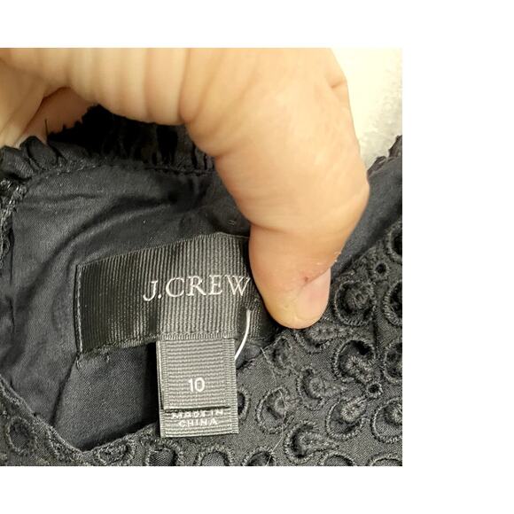 NWT J.Crew Eyelet Hem Spaghetti Strap Cotton Dress Black Size 10 Preppy Boho - Picture 6 of 6